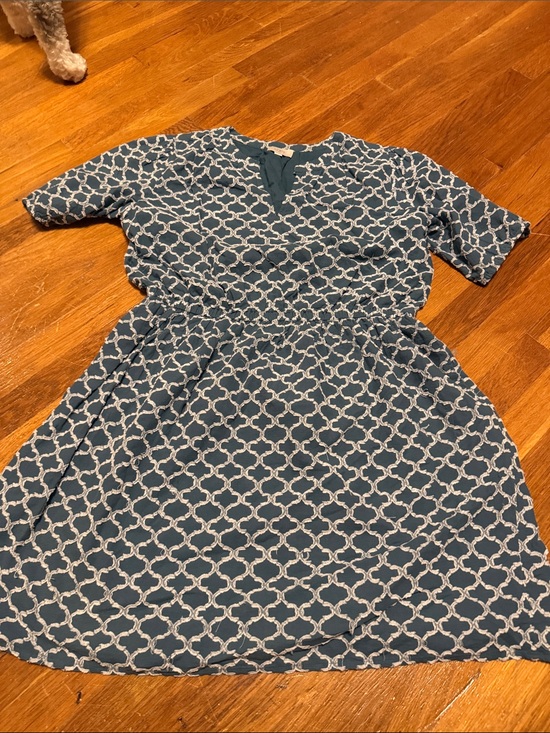 LOFT Dresses & Skirts - LOFT Teal Blue Geometric Midi Dress